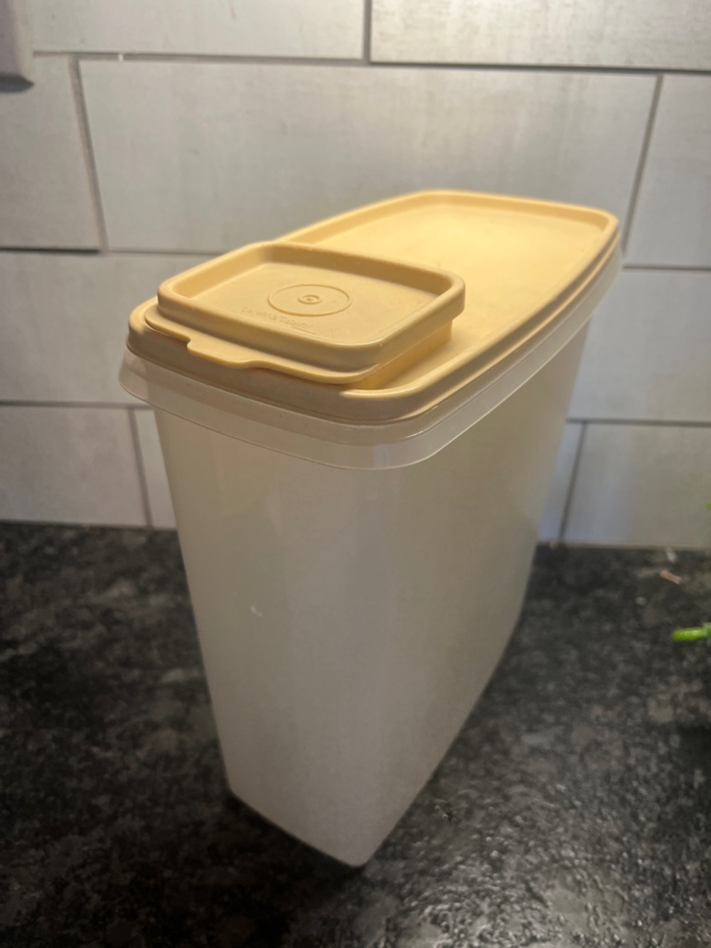 Vintage Tupperware Cereal Keeper Tan Storage Container with Pourable Flip Lid